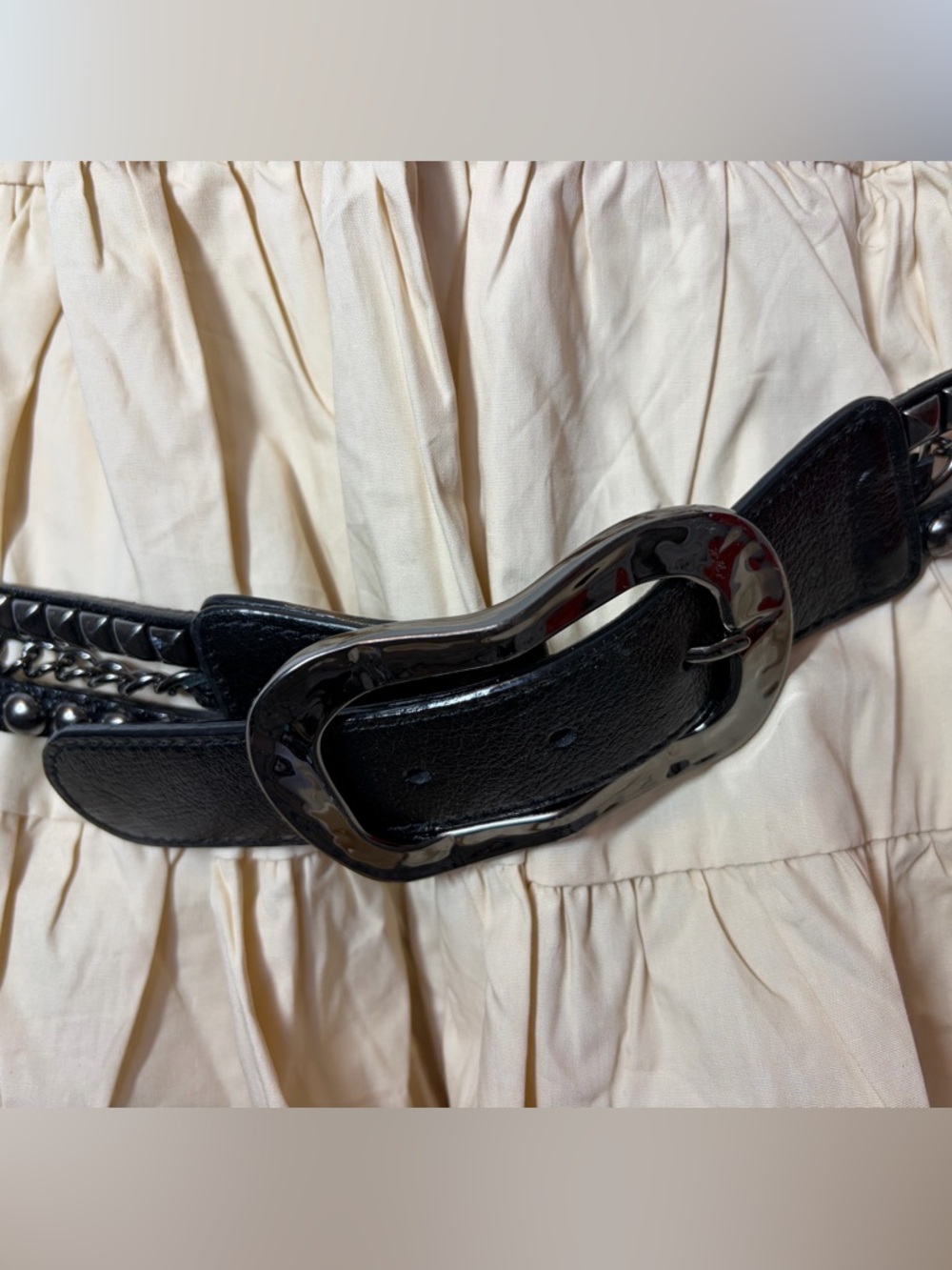 Leatherock Studded Black Leather Belt Gunmetal Chain Rocker Grunge Boho M 34 - Picture 11 of 15